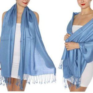 Pashmina Style Wrap Scarf Shawl Cover Tassel Fringe Sky Blue Blue SALE 2 FOR 15